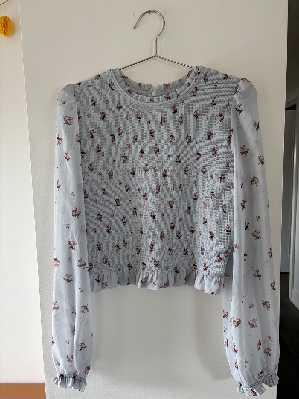 Wilfred Light Blue Floral Smocked Long-Sleeve Top